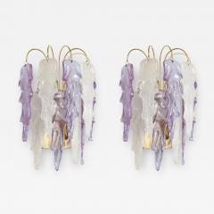 Carlo Nason 1970s Mazzega Italian Murano Glass Wall Sconces with Amethyst and Frost Glass - 2357710