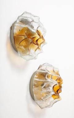 Carlo Nason 1970s Murano Glass Ice Berg Sconces Flush Mounts by Mazzega 2 Pairs Available - 3950962