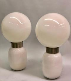 Carlo Nason Large Italian Mid century Modern White Blown Glass Table Lamps Carlo Nason - 4451414