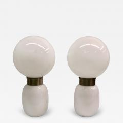 Carlo Nason Large Italian Mid century Modern White Blown Glass Table Lamps Carlo Nason - 4454766