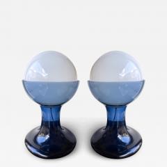 Carlo Nason Pair of Blue Murano Glass Lamps LT216 by Carlo Nason for Mazzega Italy 1970s - 2839922