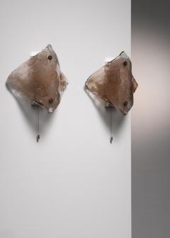 Carlo Nason Pair of Grey Murano Glass Wall Lamps by Mazzega - 3262490