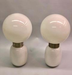 Carlo Nason Pair of Large Italian Radical Design Mid century White Murano Glass Table Lamps - 1746702