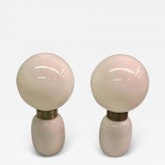 Carlo Nason Pair of Large Italian Radical Design Mid century White Murano Glass Table Lamps - 1750325