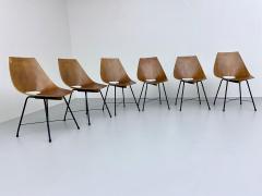 Carlo Ratti Set of 6 Dining Room Chairs by Carlo Ratti in Bended Wood and Metal Italy 1954 - 3188351