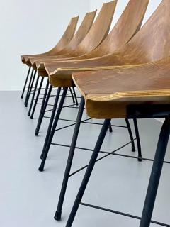 Carlo Ratti Set of 6 Dining Room Chairs by Carlo Ratti in Bended Wood and Metal Italy 1954 - 3188354