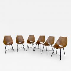 Carlo Ratti Set of 6 Dining Room Chairs by Carlo Ratti in Bended Wood and Metal Italy 1954 - 3190446