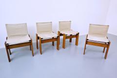 Carlo Scarpa Afra Tobia Scarpa Set Of 4 Monk Dining Chairs With Canvas - 1824554