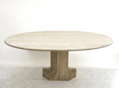 Carlo Scarpa Italian Travertine Oval Top Samo Fluted Carved Base Dining Table Carlo Scarpa - 1117153