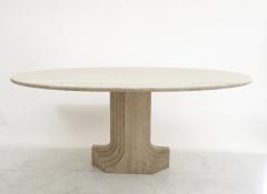 Carlo Scarpa Italian Travertine Oval Top Samo Fluted Carved Base Dining Table Carlo Scarpa - 1117155