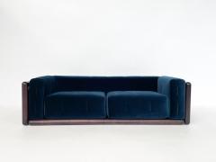 Carlo Scarpa Mid Century Blue Velvet Cornaro Sofa by Carlo Scarpa for Gavina - 2995086