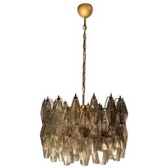 Carlo Scarpa Pair of Grey Poliedri Murano Glass Chandeliers in Carlo Scarpa Style - 1821887