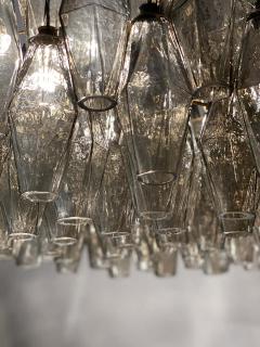 Carlo Scarpa Pair of Grey Poliedri Murano Glass Chandeliers in Carlo Scarpa Style - 1821889