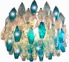 Carlo Scarpa Pair of Murano Glass Poliedri Colored Chandelier in the Style of Carlo Scarpa - 1507716