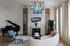 Carlo Scarpa Pair of Murano Glass Sapphire Colored Poliedri Chandelier in the Style C Scarpa - 1489572