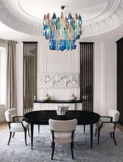 Carlo Scarpa Pair of Murano Glass Sapphire Colored Poliedri Chandelier in the Style C Scarpa - 1847350