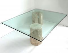 Carlo Scarpa Sculptural Travertine Post modern Question Mark Coffee Table Beveled Glass Top - 4507433