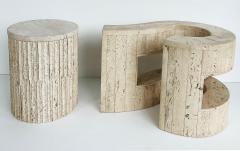 Carlo Scarpa Sculptural Travertine Post modern Question Mark Coffee Table Beveled Glass Top - 4507434