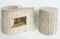 Carlo Scarpa Sculptural Travertine Post modern Question Mark Coffee Table Beveled Glass Top - 4507435