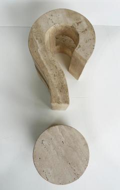 Carlo Scarpa Sculptural Travertine Post modern Question Mark Coffee Table Beveled Glass Top - 4507439