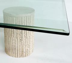 Carlo Scarpa Sculptural Travertine Post modern Question Mark Coffee Table Beveled Glass Top - 4507448