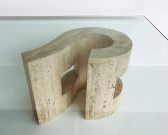 Carlo Scarpa Sculptural Travertine Post modern Question Mark Coffee Table Beveled Glass Top - 4507457