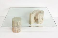 Carlo Scarpa Sculptural Travertine Post modern Question Mark Coffee Table Beveled Glass Top - 4508275