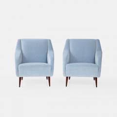 Carlo de Carli Carlo di Carli Pair of Lounge Chairs Model 802 in Light Blue Velvet by Carlo de Carli - 3230712