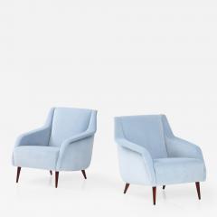 Carlo de Carli Carlo di Carli Pair of Lounge Chairs Model 802 in Light Blue Velvet by Carlo de Carli - 3232119
