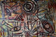 Carlos Alfonzo MODERNIST ABSTRACT SYMBOLIST OIL PAINTING BY CARLOS J ALFONZO - 2250705