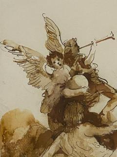 Carlos Marchiori Vintage Pen and Ink of Angel by Carlo Machiori 20th Century - 1798706