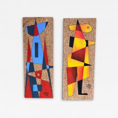 Carlos Merida 1982 Carlos M rida Cubist Art Panel Ink on Cork Mixed Media - 3520565