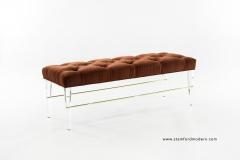 Carlos Solano Granda Lucite Brass Rodded Bench in Tufted Rust Orange Velvet - 248433