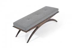 Carlos Solano Granda Walnut Convex Bench in Grey Boucle - 335715