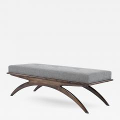 Carlos Solano Granda Walnut Convex Bench in Grey Boucle - 335960