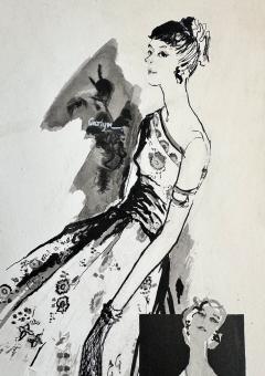 Carlyn Beckman Friedman Female Fashion Illustrator Mid Century Pen and Ink - 4576511