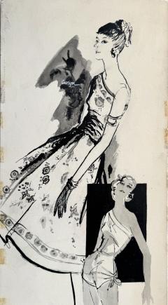 Carlyn Beckman Friedman Female Fashion Illustrator Mid Century Pen and Ink - 4576514