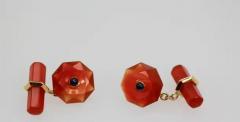 Carnelian Carved Cufflinks Sapphire Center 18 Karat - 3448948