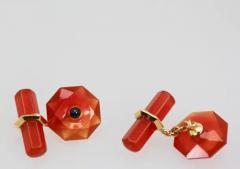 Carnelian Carved Cufflinks Sapphire Center 18 Karat - 3448953