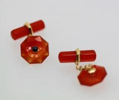 Carnelian Carved Cufflinks Sapphire Center 18 Karat - 3449017