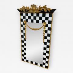 Carol Canner Carvers Guild BLACK AND WHITE TILE AND GOLD CREST AND DRAPERY MODERN MIRROR - 2055486