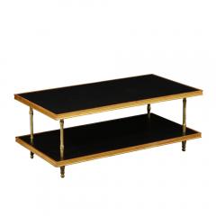 Carole Gratale Modernist Black Leather and Giltwood Two Tier Cocktail Table by Carole Gratale - 1802186