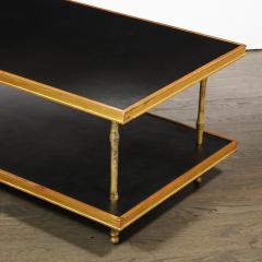 Carole Gratale Modernist Black Leather and Giltwood Two Tier Cocktail Table by Carole Gratale - 1802190
