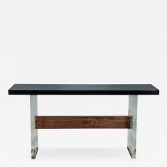 Carrocel Custom Modern Acrylic Black Lacquer and Walnut Console - 2002096