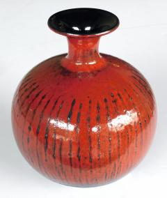 Carstens Keramik 1960s Carstens art pottery red orange glazed bulbous vase - 2408860