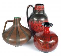 Carstens Keramik 1960s Carstens art pottery red orange glazed bulbous vase - 2408861