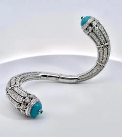 Cartier High Jewelry Diamond Turquoise Bracelet Deco Inspired 12 73 Carat - 3462165