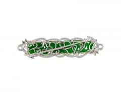Carved Dragon Green Jadeite Jade Grade A Diamonds Pendant Pin Crossover - 3509940