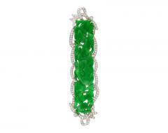 Carved Dragon Green Jadeite Jade Grade A Diamonds Pendant Pin Crossover - 3510014