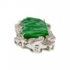 Carved Dragon Green Jadeite Jade Grade A Diamonds Pendant Pin Crossover - 3570418